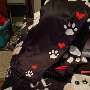 Black Leggings with Red Hearts and White Paw Prints